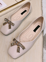 Ballerines Plates Femmes Vernis à Cuir Synthétique Décors avec Noeud avec Bout Carré en Métale Bicolores Ballerines Plates Femmes Comfortable