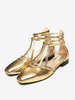 Ballerines plates métalliques pour femmes bout rond lanières à la cheville