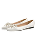 Ballerines pour femmes en satin blanc bout pointu perles plates sans lacets chaussures