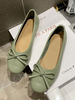 Ballerines vert clair en cuir PU bout rond avec nœuds à enfiler Ballerines en cuir PU