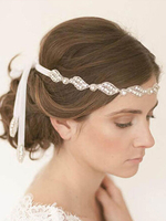 Bandeau de mariage argent strass perlé ruban plage accessoires de cheveux de mariée