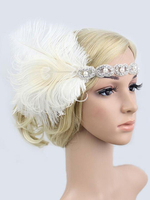 Bandeau Flapper Blanc 1920s The Great Gatsby Costume Coiffes Plume Accessoires Charleston Robe Vintage Femmes Déguisements Halloween
