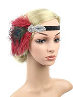 Bandeau Flapper des années 1920 Grand Gatsby Plumes Headpieces Bourgogne Femmes Sequin Vintage Costume Accessoires Charleston Robe Déguisements Halloween