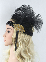Bandeau Flapper Noir 1920s The Great Gatsby Costume Coiffes Plume Accessoires Charleston Robe Costume Vintage Femmes Déguisements Halloween