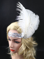 Bandeau Flapper The Great Gatsby 1920s Costume Blanc Coiffes Plume Accessoires Charleston Robe Costume Vintage Femmes Déguisements Halloween