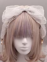 Bandeau Lolita classique Angel Street Bow Pearl Gris clair Accessoire de cheveux Lolita Déguisements Halloween
