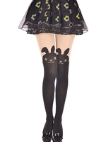 Bas cuissarde en nylon imprimé de lapin