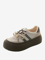 Baskets à bout rond en cuir PU marron café pour femmes chaussures décontractées