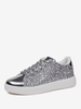 Baskets à bout rond en tissu pailleté argenté pour femmes (<1") Chaussures décontractées