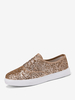 Baskets à bout rond en tissu pailleté champagne pour femmes chaussures plates (<1") décontractées