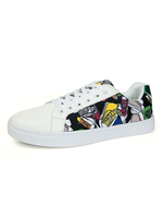 Baskets blanches pour hommes confortables en cuir PU bout rond bloc de couleur bas-hauts chaussures de planche à roulettes décontractées"idiennes