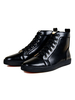 Baskets montantes en cuir de vache noir bout rond à lacets chaussures de skate pour hommes