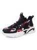 Baskets noires pour hommes Comfy Mesh Round Color Block Red Toe Geometric Low-Tops Chaussures de sport