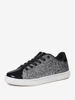 Baskets plates à bout rond en cuir PU noir (<1") pour femmes chaussures décontractées