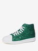 Baskets plates à bout rond en tissu pailleté vert (<1") pour femmes chaussures décontractées