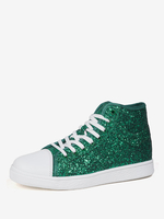 Baskets plates à bout rond en tissu pailleté vert (<1") pour femmes chaussures décontractées