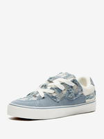 Baskets plates (<1") en cuir PU bleu ciel clair à bout rond pour femmes
