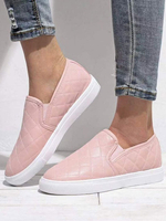 Baskets pour femmes Chaussures de sport Chaussures plates en cuir PU rose à bout rond
