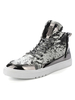 Baskets pour hommes confortable couleur bloc paillettes PU cuir bout rond argent cheville baskets
