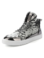 Baskets pour hommes confortable couleur bloc paillettes PU cuir bout rond argent cheville baskets