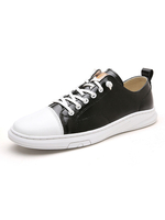 Baskets Pour Hommes Confortable En Peau De Vachette Bout Rond Couleur Vlock Noir Blanc Chaussures Homme