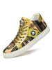 Baskets pour hommes confortables en cuir de vachette bout rond détails en métal chaussures de skateboard blondes