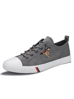 Baskets pour hommes en toile à la mode grise à bout rond bas-hauts chaussures plates