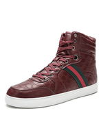 Baskets pour hommes rouges en cuir confortable bout rond bottes de cow-boy chaussures décontractées