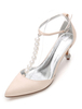 Belle chaussure de mariée en soie et satin à talons prismes avec strass Escarpin