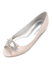 Belle chaussure de mariée en soie et satin Talon plate avec strass Escarpin