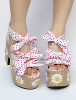 Belle Lolita Sandales blanche avec noeud 10cm street style Déguisements Halloween