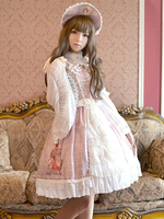 Belle robe à bretelles lolita en fibres de coton impression à volants et bretelles Robe Déguisements Halloween