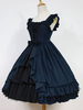 Belle robe à bretelles lolita en polyester bicolore à volants col carré Robe Déguisements Halloween
