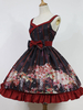 Belle robe à bretelles lolita en polyester impression plissée col V Robe Déguisements Halloween