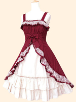 Belle robe à bretelles lolita en popeline à volants col carré Déguisements Halloween