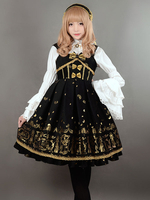 Belle robe à bretelles lolita en velours impression avec noeud à bretelles Robe Déguisements Halloween