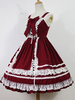 Belle robe à bretelles lolita noire color-block plissée col carré Robe Déguisements Halloween