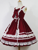 Belle robe à bretelles lolita noire color-block plissée col carré Robe Déguisements Halloween