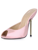 Belles sandales mules à peep-toe en tissu de paillettes rose à talons aigus