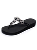 Belles tongs et sandales de plage en Synthétique noires à talons compensés et bout ouvert unicolore Tongs