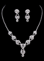 Bijoux de mariée Set strass argent nuptiale Drop boucles d’oreilles avec pendentif