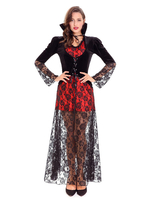 Black Déguisements Halloween Costumes Vampire Robe Rose Motif Dentelle Semi Sheer Costumes de Vacances