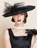 Black Hat Vintage Linen Femmes Large Brim Royal Headpieces Déguisements Halloween