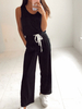 Black Jewel Neck sans manches en coton mélangé Straight Summer One Piece Outfit