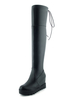 Black Over The Knee Boots Plateforme à bout rond Bottines compensées à lacets Femme Cuissardes