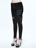 Black Steampunk Jeans Oeillets Rivet Lace Up Skull Costume Vintage pour les femmes Déguisements Halloween