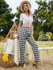 Blanc deux pièces ensembles pour Wemen Polyester cordon noué été manches courtes col en v irrégulière haut décontracté pantalon long tenue dété