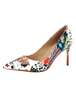 Blanc Femmes Talons Pointus Toe Imprimé Talons Aiguilles Escarpins Chaussures Habillées