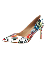Blanc Femmes Talons Pointus Toe Imprimé Talons Aiguilles Escarpins Chaussures Habillées