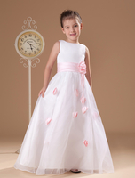 Blanc fleur fille robe fleurs Sash robe de Satin